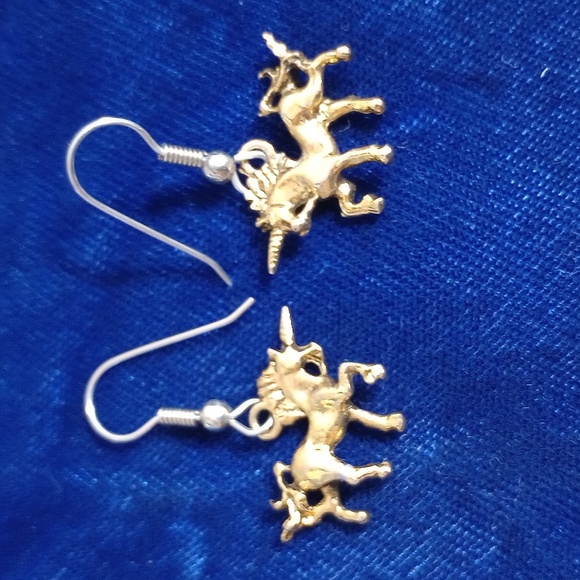 Goldtone Unicorn Dangle Earrings - Picture 3 of 11
